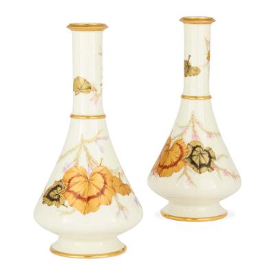 Royal Worcester Pair of antique Victorian Royal Worcester painted and gilt porcelain vases