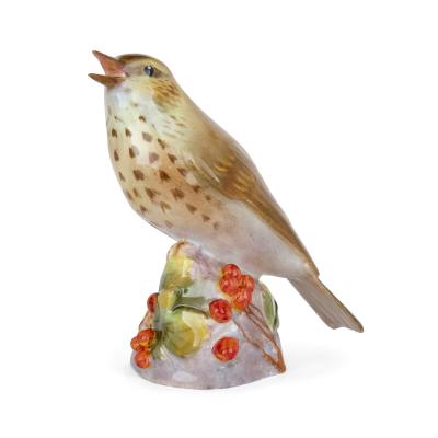 Royal Worcester Two Royal Worcester porcelain bird models of a kingfisher and a thrush