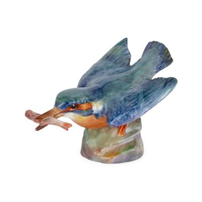 Royal Worcester Two Royal Worcester porcelain bird models of a kingfisher and a thrush
