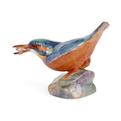 Royal Worcester Two Royal Worcester porcelain bird models of a kingfisher and a thrush