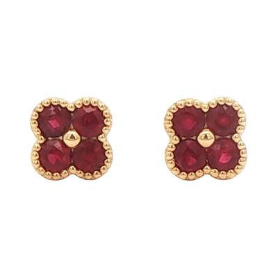 Ruby Clover Yellow Gold Stud Earrings