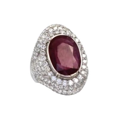 Ruby Diamond 18K White Gold Cocktail Ring 4 58 Carat Ruby 4 02 Carats Diamonds