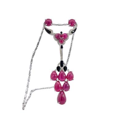 Ruby Diamond Onyx Pendant Brooch 18K