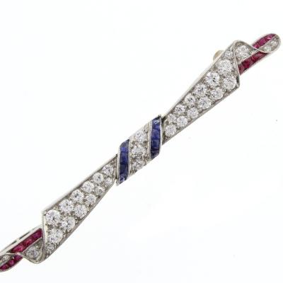 Ruby Sapphire and Diamond Bow Pin