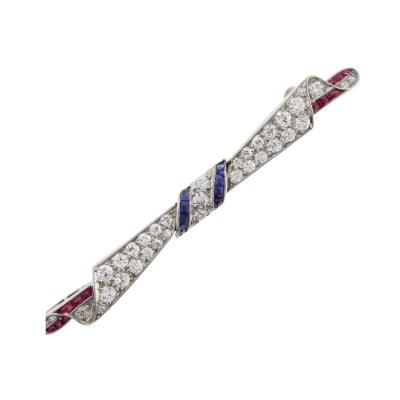 Ruby Sapphire and Diamond Bow Pin