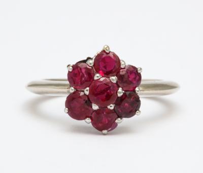Ruby White Gold and Platinum Flower Ring