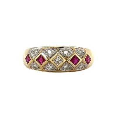 Ruby and Diamond Art Deco Square Pattern Vintage Ring