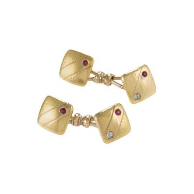 Ruby and Diamond Gold Square Cuff Links