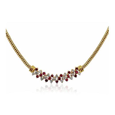 Ruby and Diamond Integral 14k Gold Cluster Necklace