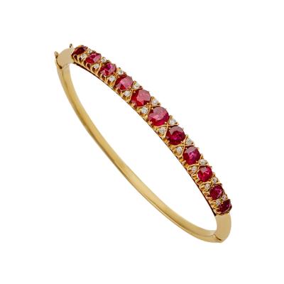 Ruby and Old Mine cut Diamond Bangle Bracelet