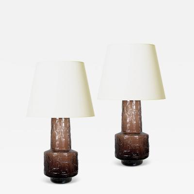 Ruda Glasbruk Monumental Pair of Table Lamps in Topaz Tint Glass by G te Augustsson