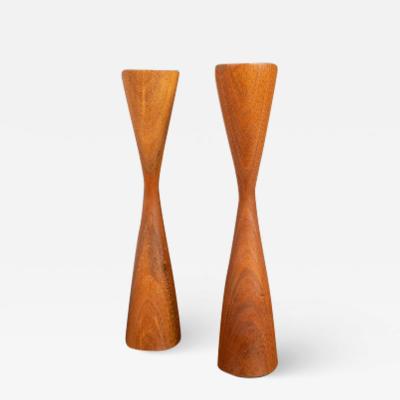 Rude Osolnik Set of Two 2 Danish Mid Century Modern Candlestick Holders in Walnut