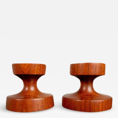 Rude Osolnik Set of Two 2 Danish Mid Century Modern Candlestick Holders in Walnut