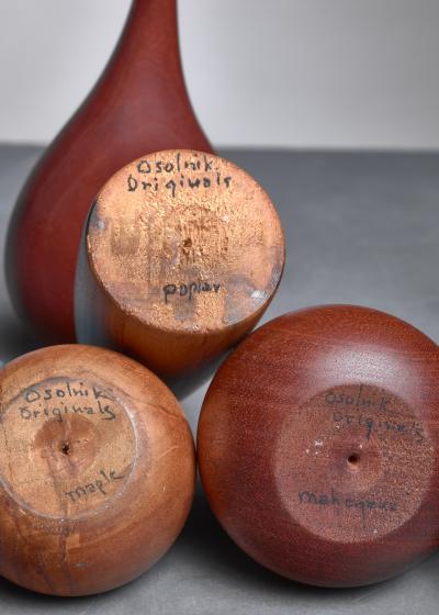 Rude Osolnik Set of four turned wood vases three by Rude Osolnik USA 1960s