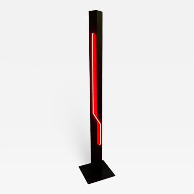 Rudi Stern Mid Century Post Modern Black with Red Torchiere Neon Floor Lamp by Rudi Stern