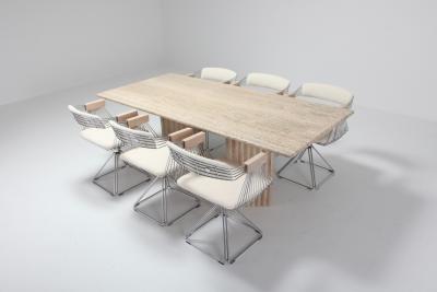 Rudi Verelst Four Postmodern Chromed Steel Wire Swivel Chairs with Ivory Wool Seating