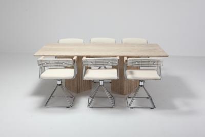 Rudi Verelst Four Postmodern Chromed Steel Wire Swivel Chairs with Ivory Wool Seating