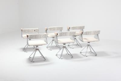 Rudi Verelst Four Postmodern Chromed Steel Wire Swivel Chairs with Ivory Wool Seating