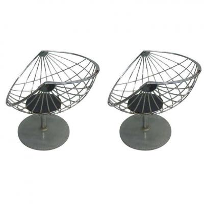 Rudi Verelst Pair of Belgian Mid Century Modern Chrome Steel Lounge Chairs by Rudi Verelst