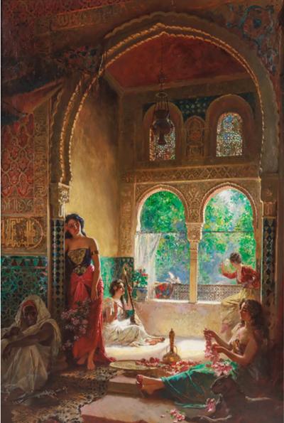 Rudolf Ernst 19th Century Italian Orientalist Masterpiece Painting Four Women In The Harem 