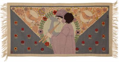 Rudolf Livora Art Nouveau Tapestry Rug Girl With Flute 