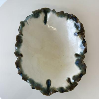 Ruffled edge serving bowl matte white glaze