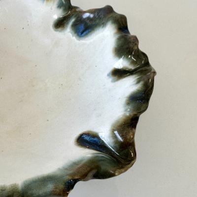 Ruffled edge serving bowl matte white glaze