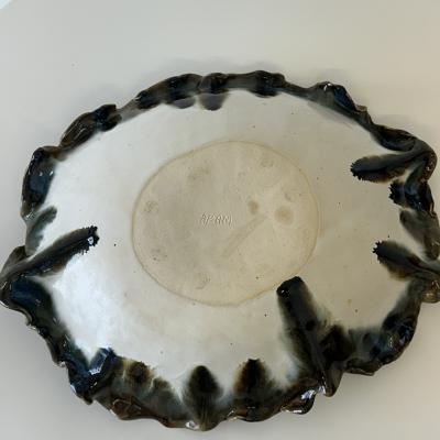 Ruffled edge serving bowl matte white glaze