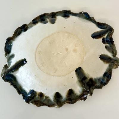 Ruffled edge serving bowl matte white glaze