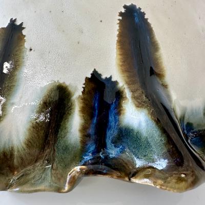 Ruffled edge serving bowl matte white glaze