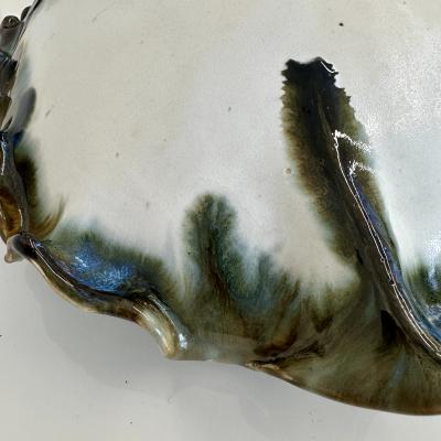 Ruffled edge serving bowl matte white glaze