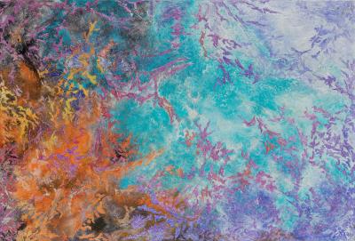 Ruggero Vanni Battle of Colors Abstract Expressionist Painting Orange Turquoise Purple