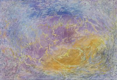 Ruggero Vanni Floating in Space Abstract Expressionist Painting Purple Blue Yellow