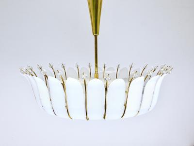 Rupert Nikoll Large Rupert Nikoll 27 MidCentury Basket Brass Leaves Chandelier Austria 1950
