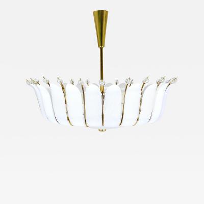 Rupert Nikoll Large Rupert Nikoll 27 MidCentury Basket Brass Leaves Chandelier Austria 1950