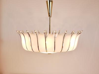 Rupert Nikoll Large Rupert Nikoll 27 MidCentury Basket Brass Leaves Chandelier Austria 1950