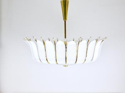 Rupert Nikoll Large Rupert Nikoll 27 MidCentury Basket Brass Leaves Chandelier Austria 1950