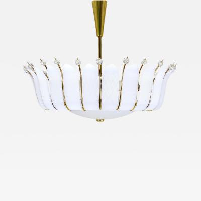 Rupert Nikoll Large Rupert Nikoll 27 MidCentury Basket Brass Leaves Chandelier Austria 1950