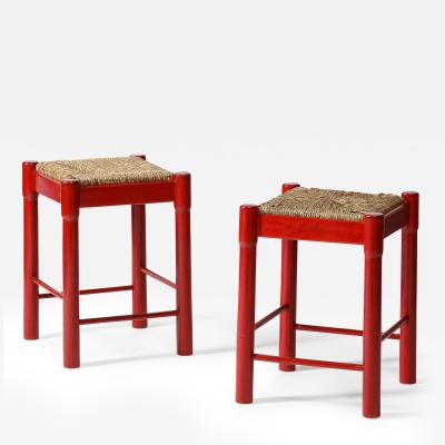 Rush Lacquered Wood Stools Italy c 1950