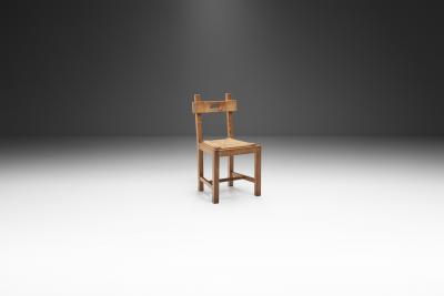 Rush and Wood Rustic Dining Chair Set Europe ca 1950s