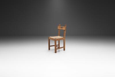 Rush and Wood Rustic Dining Chair Set Europe ca 1950s