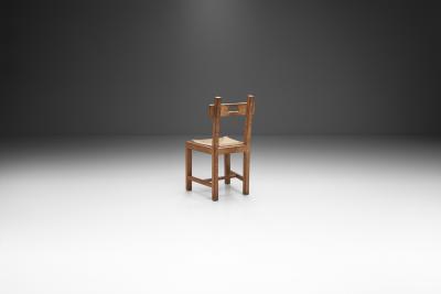 Rush and Wood Rustic Dining Chair Set Europe ca 1950s