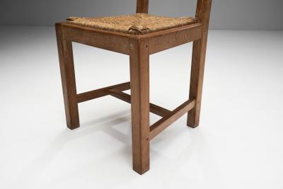 Rush and Wood Rustic Dining Chair Set Europe ca 1950s