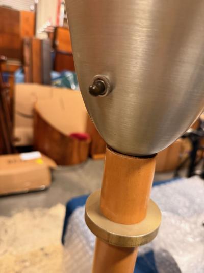 Russel Wright 1940s Russel Wright Art Deco Hardrock Maple Spun Aluminum Torchiere Floor Lamp