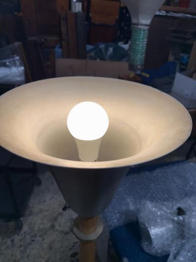 Russel Wright 1940s Russel Wright Art Deco Hardrock Maple Spun Aluminum Torchiere Floor Lamp