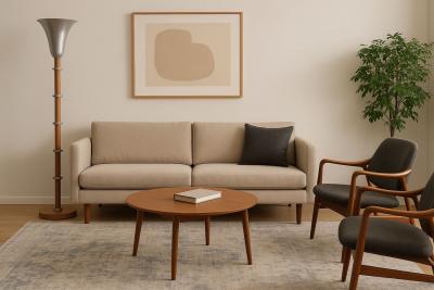 Russel Wright 1940s Russel Wright Art Deco Hardrock Maple Spun Aluminum Torchiere Floor Lamp