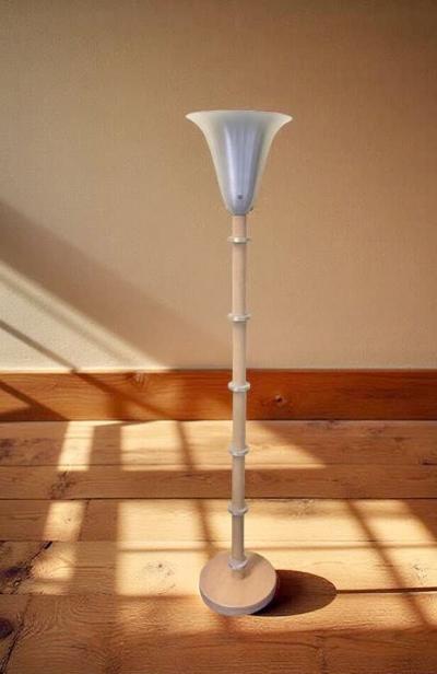 Russel Wright 1940s Russel Wright Art Deco Hardrock Maple Spun Aluminum Torchiere Floor Lamp
