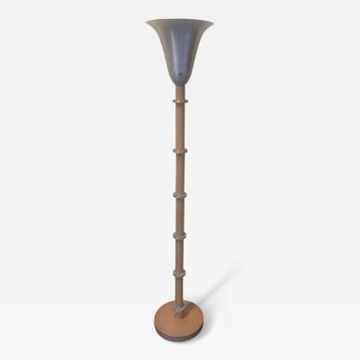 Russel Wright 1940s Russel Wright Art Deco Hardrock Maple Spun Aluminum Torchiere Floor Lamp