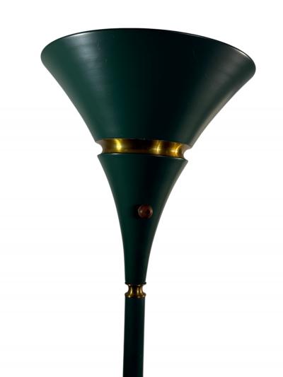 Russel Wright ART DECO GREEN ENAMELED ALUMINUM SPUN BRASS TORCHIERE BY RUSSEL WRIGHT