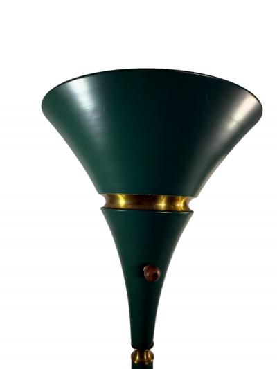 Russel Wright ART DECO GREEN ENAMELED ALUMINUM SPUN BRASS TORCHIERE BY RUSSEL WRIGHT